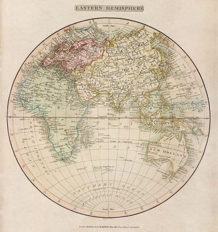 Eastern Hemisphere 1808 White Modern Wood Framed Art Print with Double Matting by Smith, C
