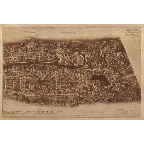 New York City Detail-photographed from two miles up in the air 1922 White Modern Wood Framed Art Print by The Lionel Pincus and Princess Firyal Map Division