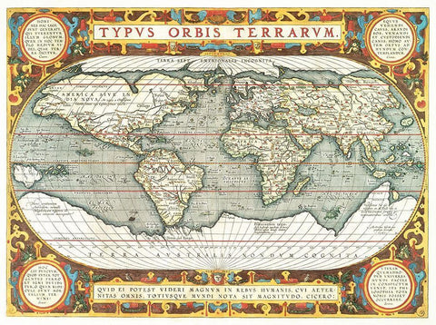 Typus orbis terrarum 1587 White Modern Wood Framed Art Print with Double Matting by Ortelius, Abraham