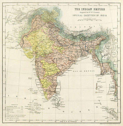 Second Edition of The Imperial Gazetteer of India 1885 White Modern Wood Framed Art Print with Double Matting by Hunter, William Wilson