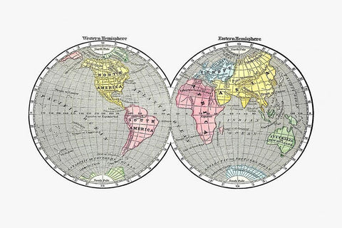 World map from A System of Geography-for the use of Schools 1860 White Modern Wood Framed Art Print with Double Matting by Morse, Sidney Edwards