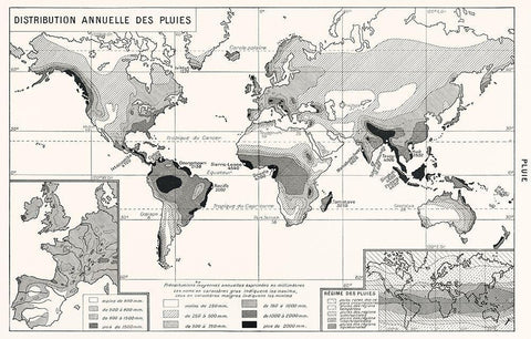 Annual Rainfall Distribution White Modern Wood Framed Art Print with Double Matting by Vintage Maps