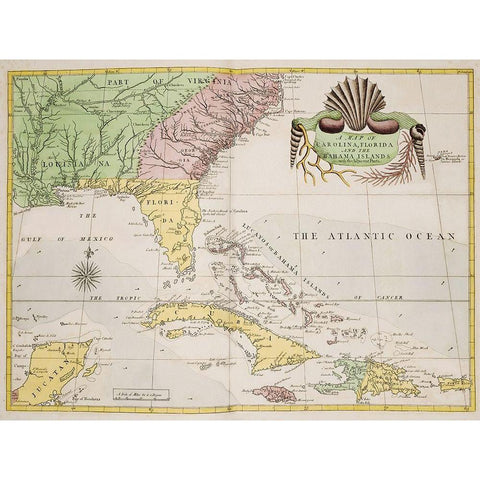 A map of Carolina-Florida and the Bahama Islands 1754 White Modern Wood Framed Art Print by Catesby, Mark