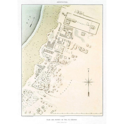 Plan of the ruins of Tell el Amarna 1878 Black Modern Wood Framed Art Print with Double Matting by d Avennes, Emile Prisse