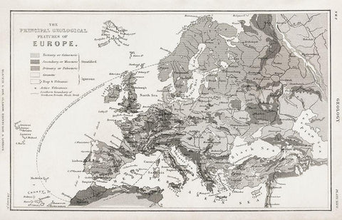 Geology-The Principal Features of Europe Geological 1820 Black Ornate Wood Framed Art Print with Double Matting by Goldsmith, Oliver