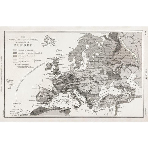 Geology-The Principal Features of Europe Geological 1820 Gold Ornate Wood Framed Art Print with Double Matting by Goldsmith, Oliver