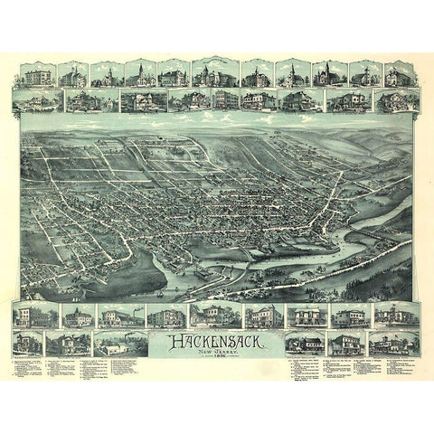 Hackensack-New Jersey 1896 Gold Ornate Wood Framed Art Print with Double Matting by Vintage Places