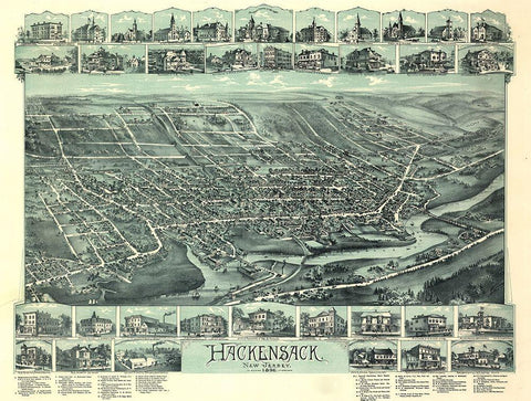 Hackensack-New Jersey 1896 White Modern Wood Framed Art Print with Double Matting by Vintage Places