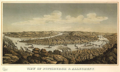 Pittsburgh and Allegheny Pennsylvania 1871 White Modern Wood Framed Art Print with Double Matting by Vintage Places