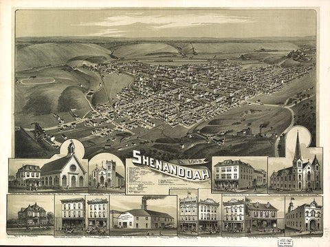 Shenandoah-Pennsylvania 1889 White Modern Wood Framed Art Print with Double Matting by Vintage Places