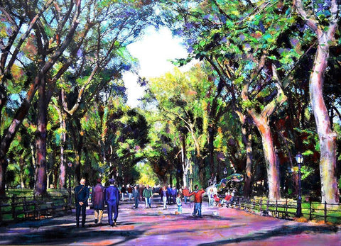 A Stroll in Central Park White Modern Wood Framed Art Print with Double Matting by Ghanooni, Sarah