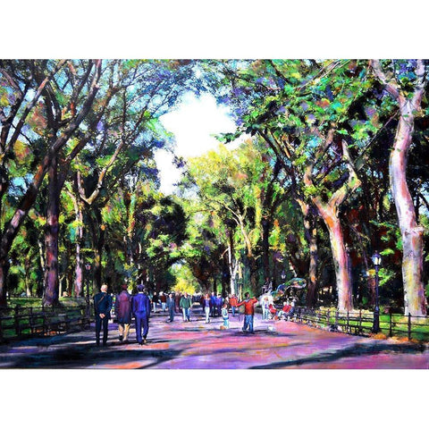 A Stroll in Central Park White Modern Wood Framed Art Print by Ghanooni, Sarah