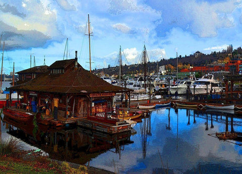 Boats for Sale Black Ornate Wood Framed Art Print with Double Matting by Ghanooni, Sarah