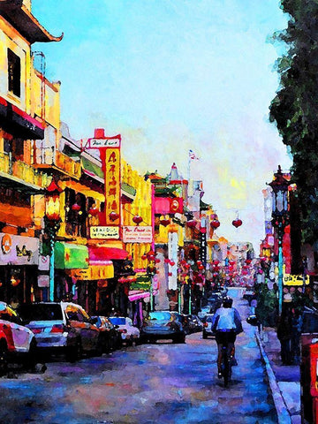 Chinatown White Modern Wood Framed Art Print with Double Matting by Ghanooni, Sarah