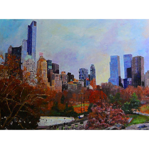 Fall in Central Park Black Modern Wood Framed Art Print with Double Matting by Ghanooni, Sarah