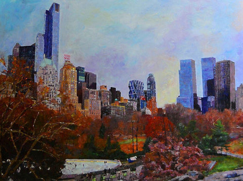 Fall in Central Park White Modern Wood Framed Art Print with Double Matting by Ghanooni, Sarah