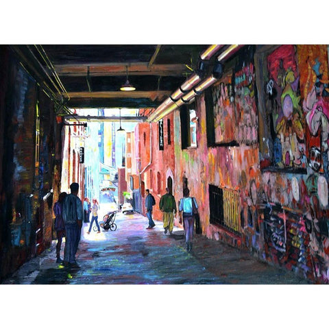 Grafitti Alley White Modern Wood Framed Art Print by Ghanooni, Sarah