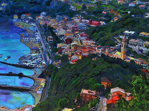 Seaside in Italy Black Ornate Wood Framed Art Print with Double Matting by Ghanooni, Sarah