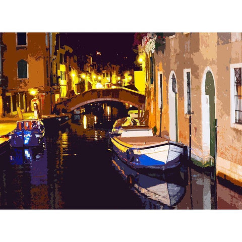 Venice Lights Black Modern Wood Framed Art Print with Double Matting by Ghanooni, Sarah