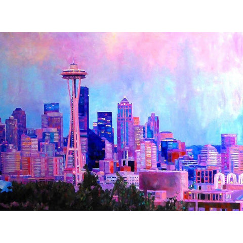 View of Seattle Gold Ornate Wood Framed Art Print with Double Matting by Ghanooni, Sarah