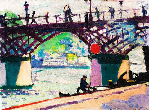 Pont des Arts White Modern Wood Framed Art Print with Double Matting by Sayen, Henry Lyman