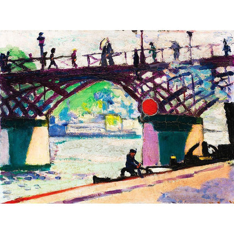 Pont des Arts Black Modern Wood Framed Art Print with Double Matting by Sayen, Henry Lyman