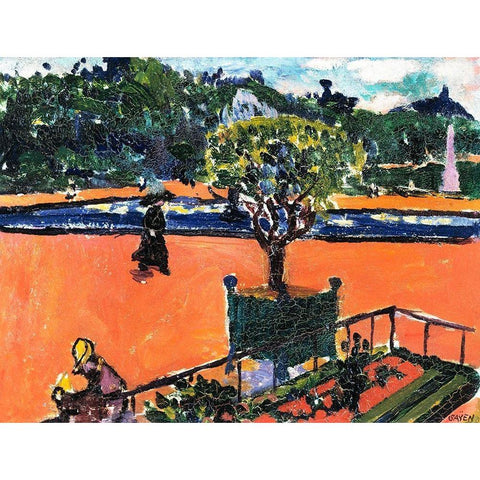 In the Luxembourg Gardens Black Modern Wood Framed Art Print with Double Matting by Sayen, Henry Lyman