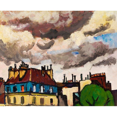 Rooftops and Clouds-Paris Black Modern Wood Framed Art Print with Double Matting by Sayen, Henry Lyman