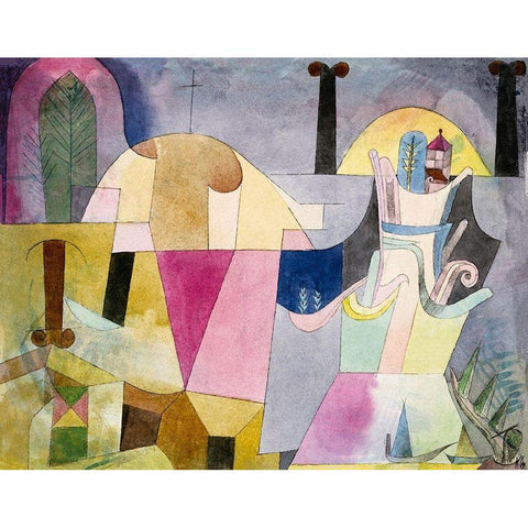 Black Columns in a Landscape White Modern Wood Framed Art Print by Klee, Paul