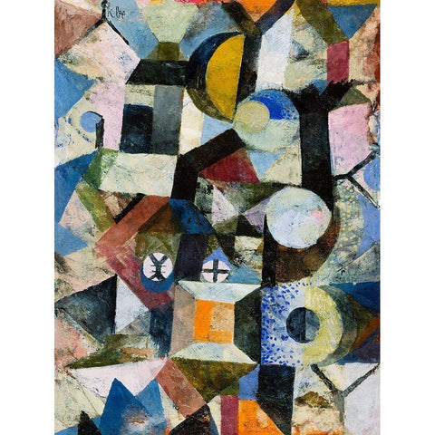 Composition with the Yellow Half-Moon and the Y Gold Ornate Wood Framed Art Print with Double Matting by Klee, Paul