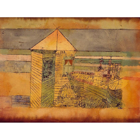 Miracle Landing 1920 White Modern Wood Framed Art Print by Klee, Paul