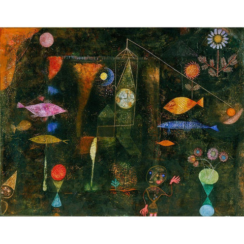 Fish Magic Gold Ornate Wood Framed Art Print with Double Matting by Klee, Paul