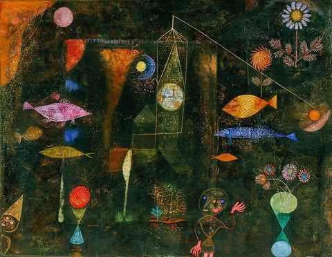 Fish Magic White Modern Wood Framed Art Print with Double Matting by Klee, Paul