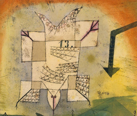 Falling Bird White Modern Wood Framed Art Print with Double Matting by Klee, Paul