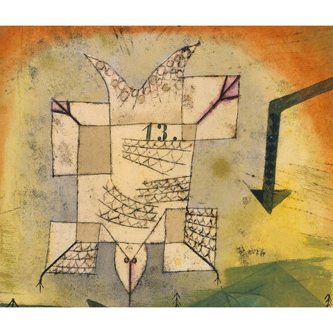 Falling Bird White Modern Wood Framed Art Print by Klee, Paul