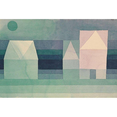 Three Houses Black Modern Wood Framed Art Print with Double Matting by Klee, Paul