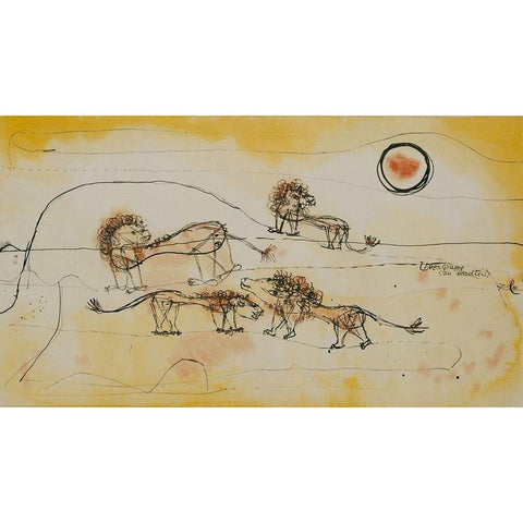 A Pride of Lions White Modern Wood Framed Art Print by Klee, Paul