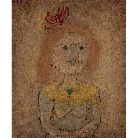 Small Portrait of a Girl in Yellow Gold Ornate Wood Framed Art Print with Double Matting by Klee, Paul