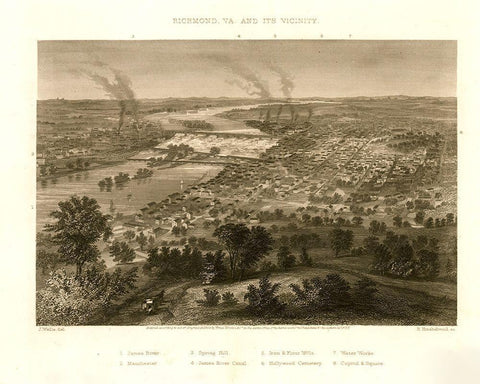 Richmond Virginia and Vicinity during the Civil War 1863 White Modern Wood Framed Art Print with Double Matting by Vintage Places
