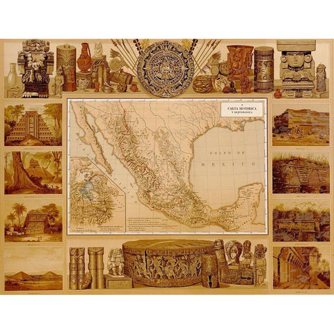 Archaeological Map of Mexico White Modern Wood Framed Art Print by Vintage Maps