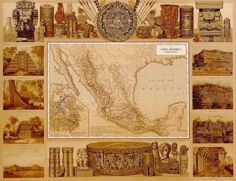 Archaeological Map of Mexico White Modern Wood Framed Art Print with Double Matting by Vintage Maps