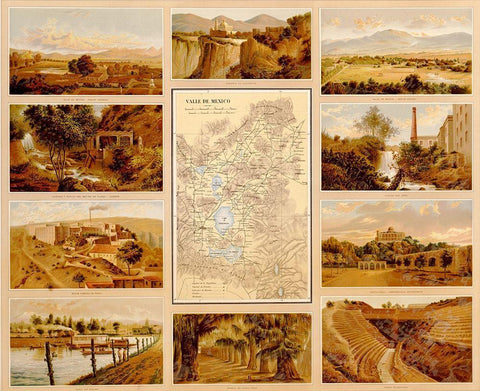 Mexican Landscapes Black Ornate Wood Framed Art Print with Double Matting by Vintage Maps