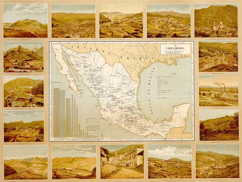 Mineralogical Map of Mexico Black Ornate Wood Framed Art Print with Double Matting by Vintage Maps