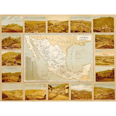 Mineralogical Map of Mexico Black Modern Wood Framed Art Print with Double Matting by Vintage Maps