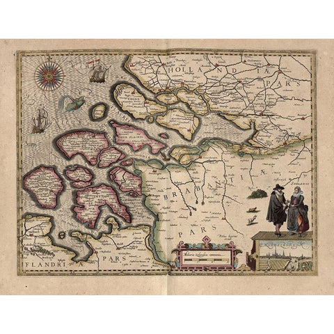 Map of Holland Gold Ornate Wood Framed Art Print with Double Matting by Vintage Maps