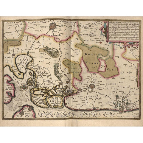 Netherlands Map Zeeland Gold Ornate Wood Framed Art Print with Double Matting by Vintage Maps