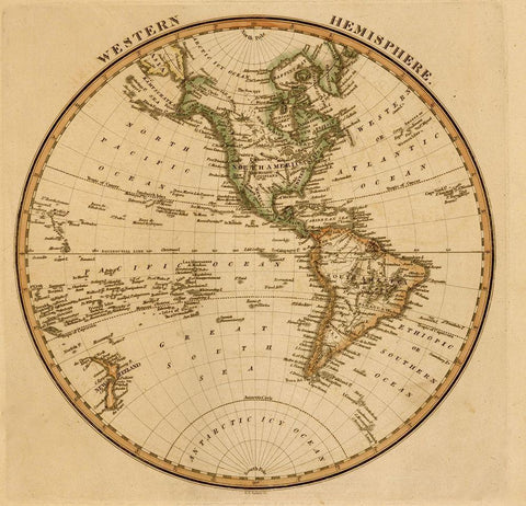 Western Hemisphere 1817 White Modern Wood Framed Art Print with Double Matting by Vintage Maps