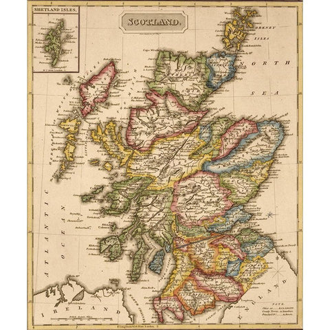 Scotland 1817 White Modern Wood Framed Art Print by Vintage Maps