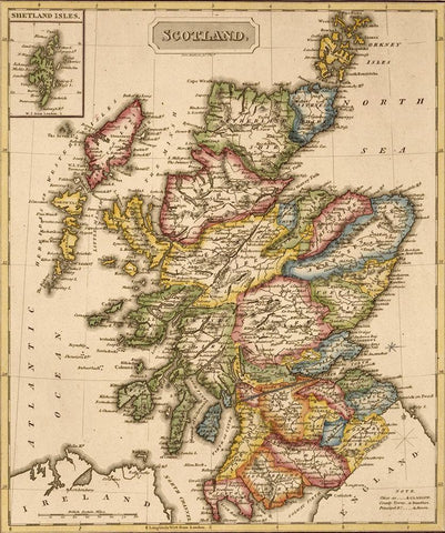 Scotland 1817 White Modern Wood Framed Art Print with Double Matting by Vintage Maps