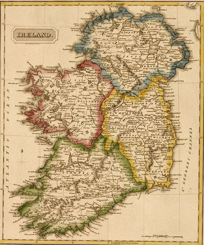 Ireland 1817 Black Ornate Wood Framed Art Print with Double Matting by Vintage Maps